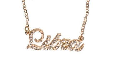 Guld Halsband med Vita Rhinestones & Stjärntecken: Vågen = Libra