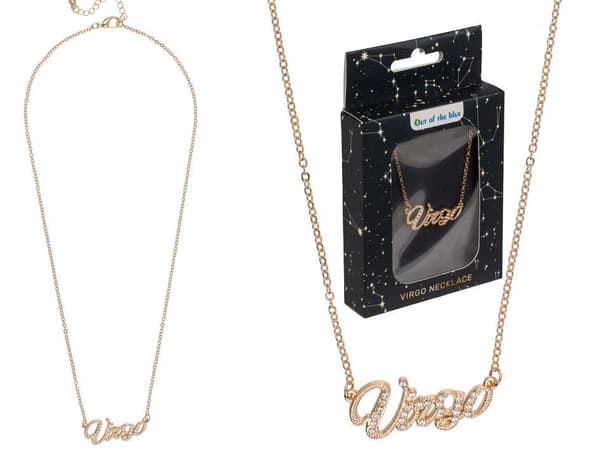 Guld Halsband med Rhinestones & Stjärntecken: Jungfrun = Virgo
