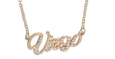 Guld Halsband med Rhinestones & Stjärntecken: Jungfrun = Virgo