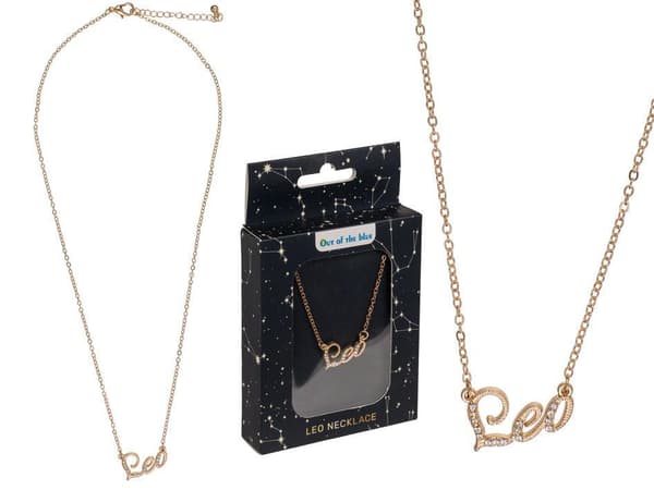 Guld Halsband med Vita Rhinestones & Stjärntecken: Lejonet = Leo