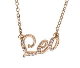 Guld Halsband med Vita Rhinestones & Stjärntecken: Lejonet = Leo