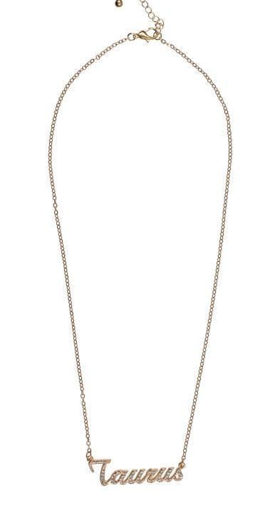 Guld Halsband med Vita Rhinestones & Stjärntecken: Oxen = Taurus