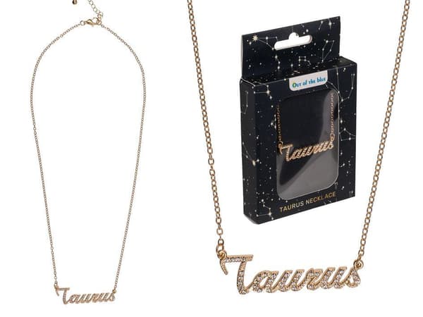 Guld Halsband med Vita Rhinestones & Stjärntecken: Oxen = Taurus