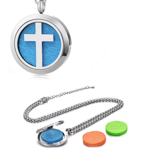 Cross eterisk olja diffuser halsband medaljong hängande halsband Silver