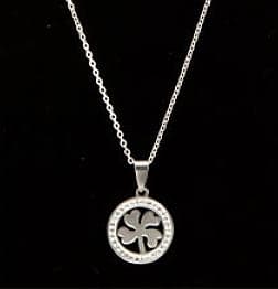 Silver Halsband i Stål - Hänge med Blank Fyrklöver & Rhinestones