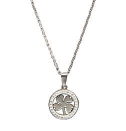 Silver Halsband i Stål - Hänge med Blank Fyrklöver & Rhinestones
