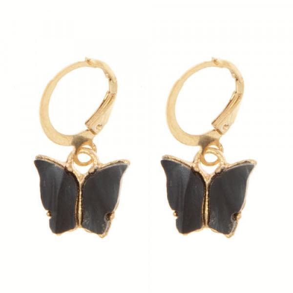 Guld Smyckesset - Halsband & Örhängen - Fjäril & Svart Pärlemor