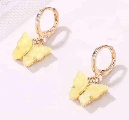 Guld Smyckesset - Halsband & Örhängen - Fjäril & Gul Pärlemor