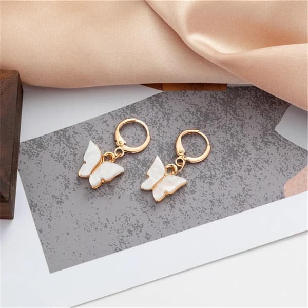 Guld Smyckesset - Halsband & Örhängen - Fjäril & Vit Pärlemor