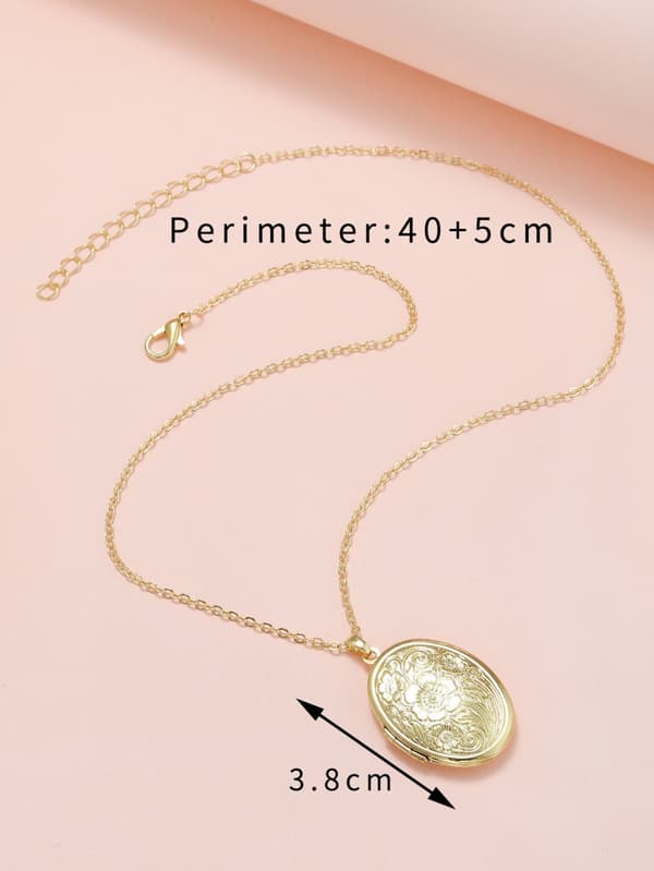 Kopparmedaljon Öppna DIY Oval Flower Carved Halsband