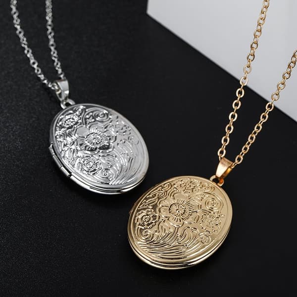 Kopparmedaljon Öppna DIY Oval Flower Carved Halsband