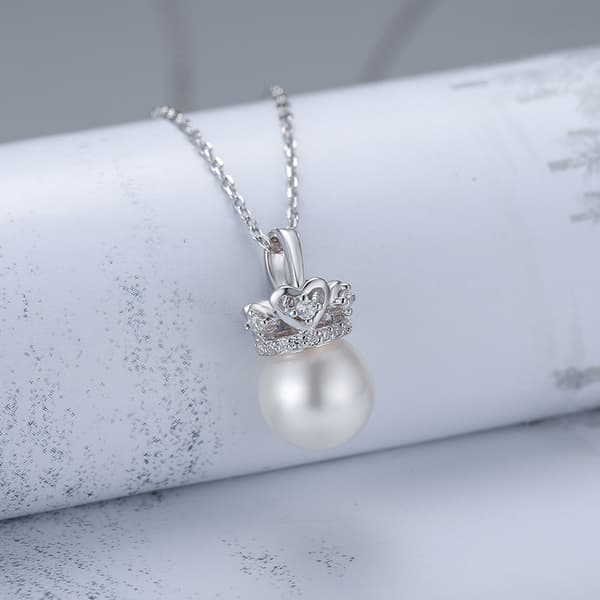S925 Sterling Silver Crown Pearl Pendant halsband för kvinnor Silver
