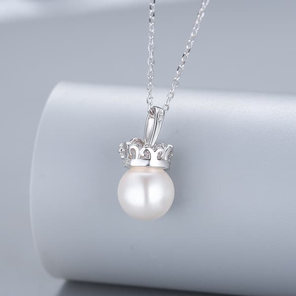S925 Sterling Silver Crown Pearl Pendant halsband för kvinnor Silver