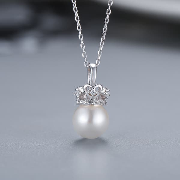S925 Sterling Silver Crown Pearl Pendant halsband för kvinnor Silver