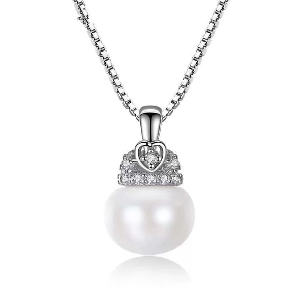 S925 Sterling Silver Crown Pearl Pendant halsband för kvinnor Silver