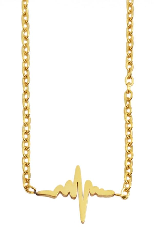 Guld Halsband i Rostfritt Stål med EKG-Kurva/Heartbeat/Hjärtslag