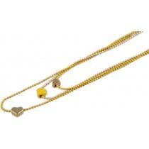 Halsband i Guld & Gult med 3 Kedjor Dekorerade med Hjärtan
