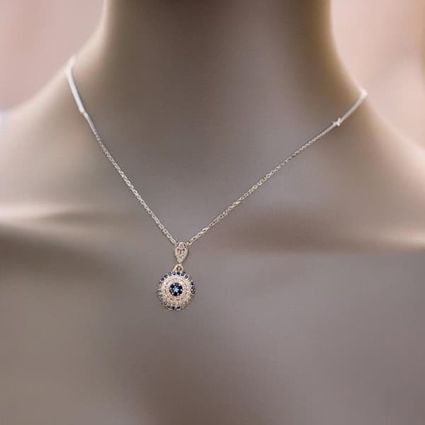 Nazar Halsband i 925 Silver med Färgglada Zirkoniastenar – Stilfullt Skyddssmycke