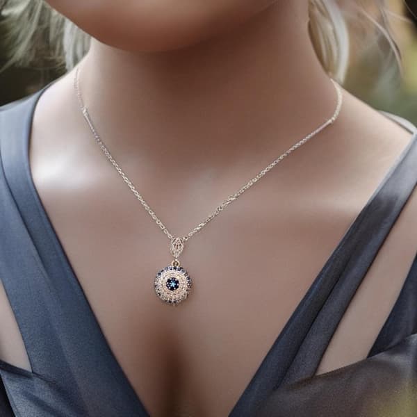 Nazar Halsband i 925 Silver med Färgglada Zirkoniastenar – Stilfullt Skyddssmycke