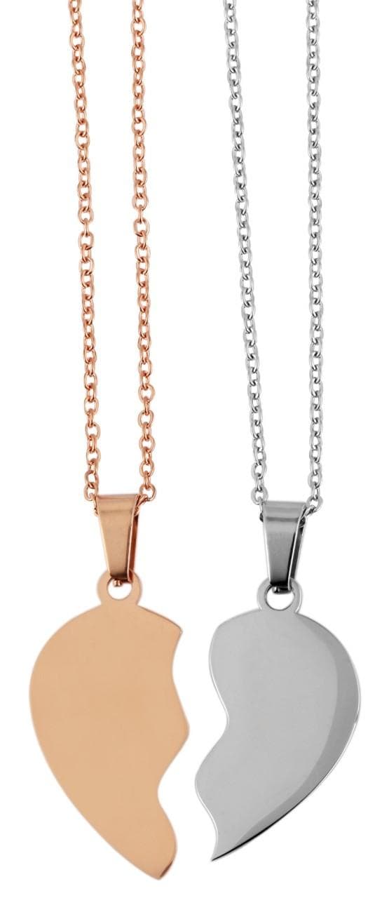 2 st Parhalsband Par Halsband i Stål - Hjärta i Guld & Silver