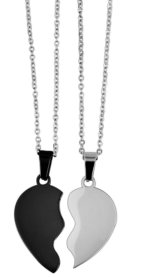2 st Parhalsband Par Halsband i Stål - Hjärta i Svart & Silver