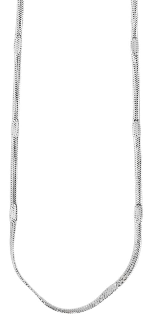 Tunt Silver Halsband i Rostfritt Stål - Platt Ormlänk / Kedja