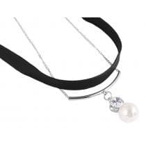 Dubbelt Retro Svart & Silver Choker/Halsband -Rhinestone & Pärla