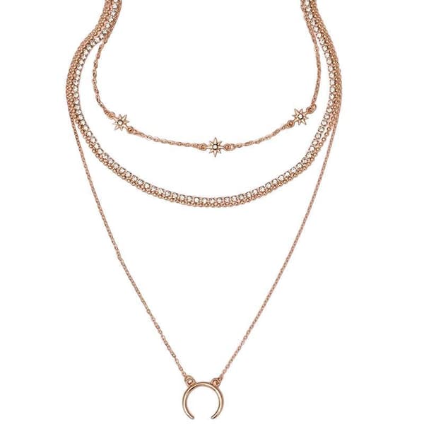 Guld Halsband / Choker med 4 olika Kedjor, Rhinestones & Kulor