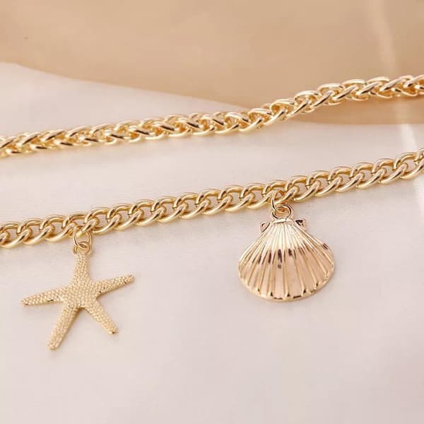 Guld Halsband / Choker med 2 st Kedjor & 5 olika Berlocker