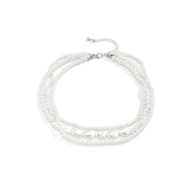 Halsband / Choker med 3 Rader Vita Pärlor / Vitt Pärlhalsband