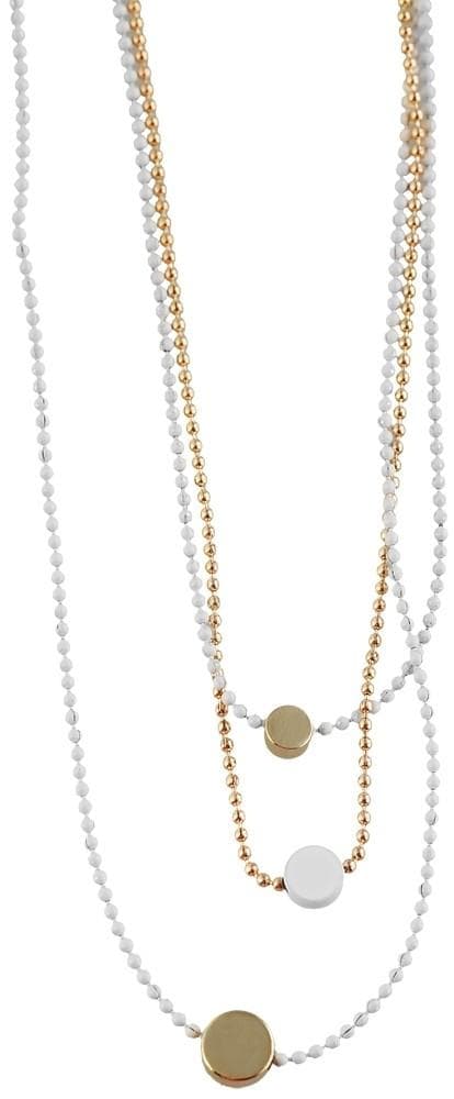 Halsband i Guld & Vitt med 3 Kedjor Dekorerade med Runda Plattor