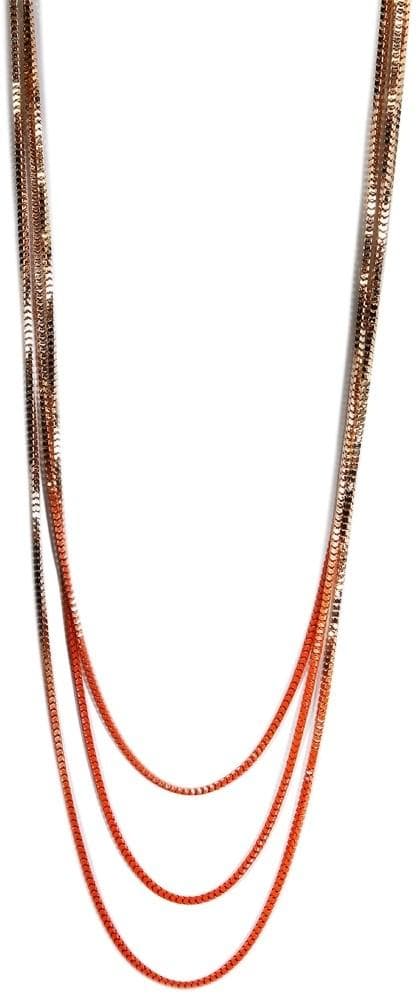 Tvåfärgat Långt Halsband Kedjehalsband -3 Kedjor i Guld & Orange