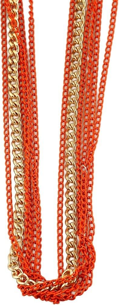 Tvåfärgat Långt Halsband / Ankarkedja - 6 Kedjor i Guld & Orange