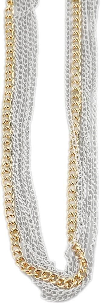 Tvåfärgat Långt Halsband / Ankarkedja - 6 Kedjor i Guld & Vitt