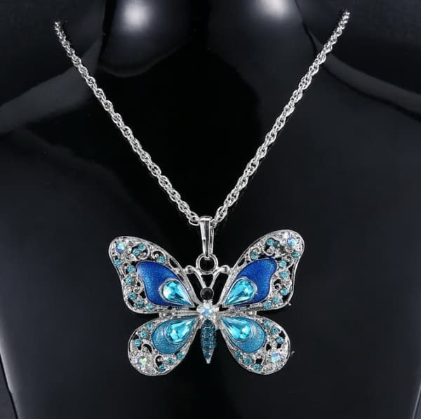Vintage Butterfly anheng halskjede Blå