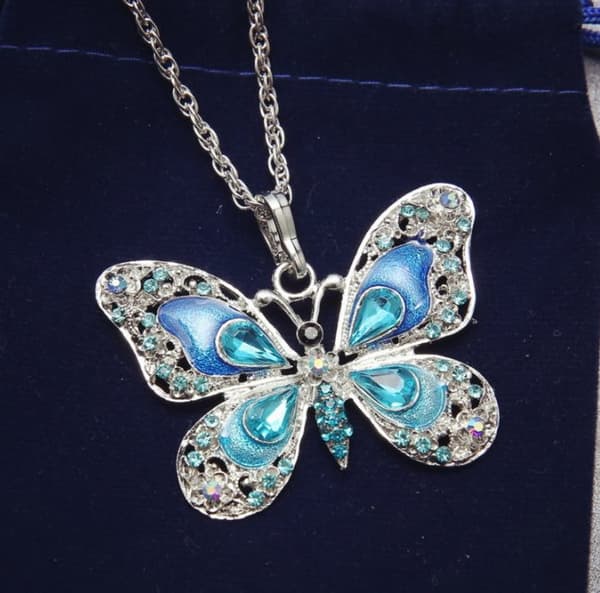 Vintage Butterfly anheng halskjede Blå