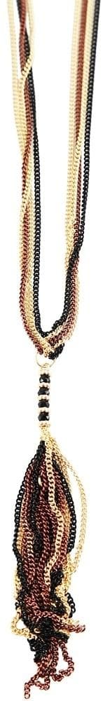 Långt Retro Halsband med Kedjor i Guld, Brun & Svart med Tofs