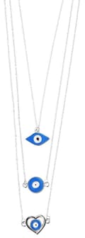 Miniatyrbild 1 av 3: Silver Halsband med 3 Kedjor & 3 Olika Hängen med Evil Eye
