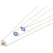 Guld Halsband med 3 Kedjor & 3 Olika Hängen med Evil Eye