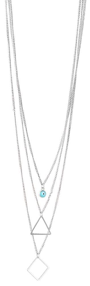 Silver Halsband/Choker med 3 Kedjor: Evil Eye, Trekant & Fyrkant