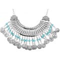 Miniatyrbild 2 av 3: Boho Statement Coin Multilayer Silver Halsband med Turkos Pärlor