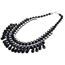 Boho Statement Multilayer Halsband med Svarta, Vita & Grå Pärlor