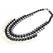 Boho Statement Multilayer Halsband med Vita, Svarta & Grå Pärlor