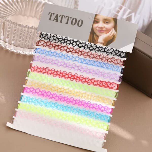 12-pack trendy fargerik choker halskjede strekk blonder blonder