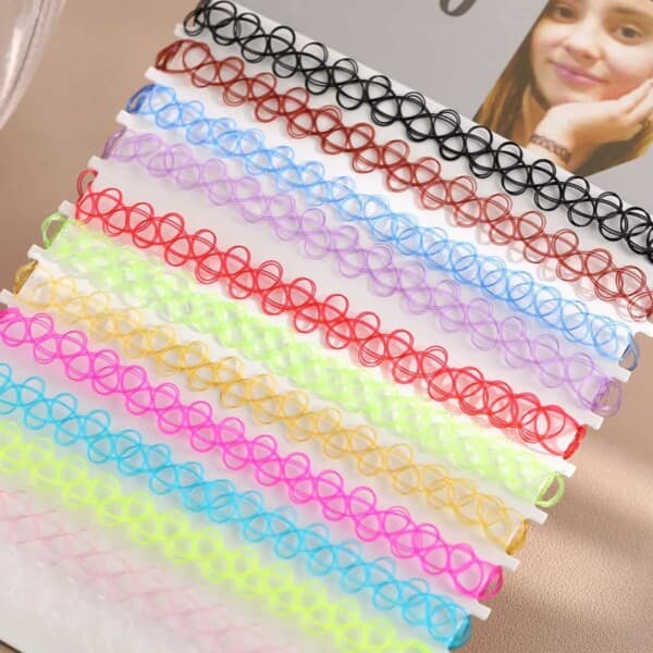 12-pack trendy fargerik choker halskjede strekk blonder blonder