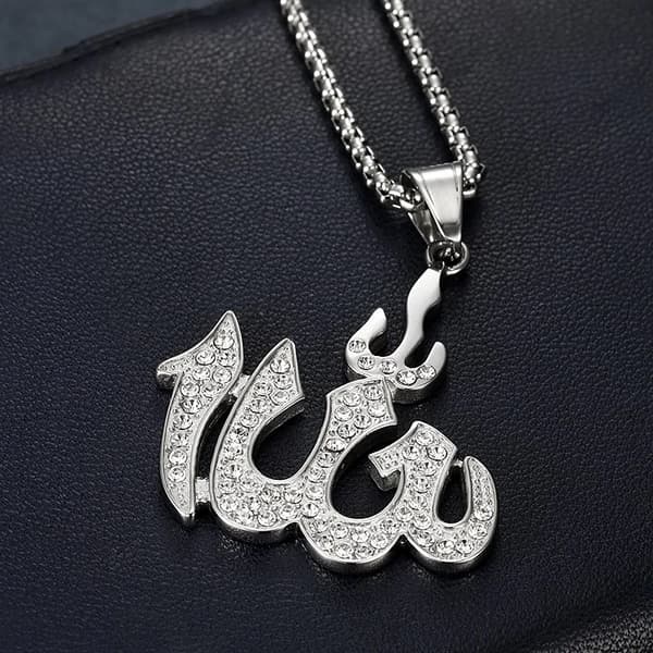 Elegant Halsband med Allah-pendant i Mellanösternsstil och Kristall CZ – 60 cm Långt
