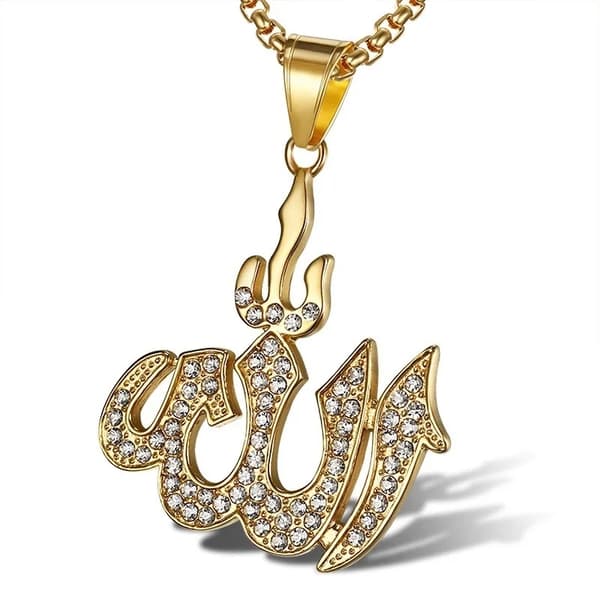 Elegant Halsband med Allah-pendant i Mellanösternsstil och Kristall CZ – 60 cm Långt