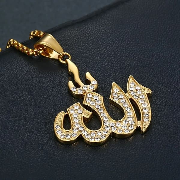 Elegant Halsband med Allah-pendant i Mellanösternsstil och Kristall CZ – 60 cm Långt