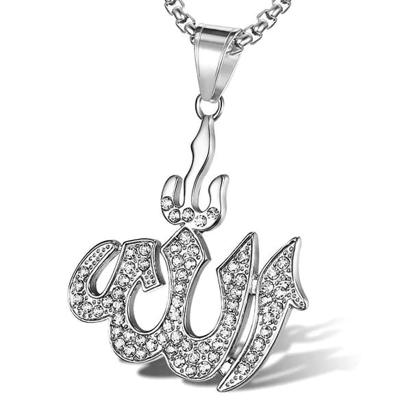 Elegant Halsband med Allah-pendant i Mellanösternsstil och Kristall CZ – 60 cm Långt