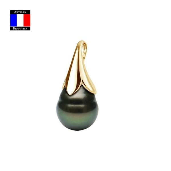 Compagnie Générale des Perles - Blomsterhänge - Äkta Tahitisk pärla 9-10 mm 18 Cts Gult Guld - Damsmycken